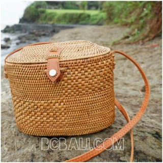 women handbag long handle leather ata rattan grass handmade bali